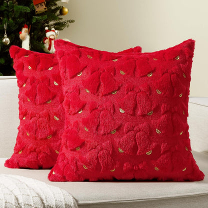 Christmas Throw Pillow Covers Xmas Winter Christmas Tree Faux Fur Cushion Covers, 3D Embroidered Pillow Cases