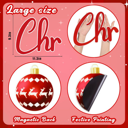 90shine 32PCS Christmas Garage Door Decorations Magnets - Merry Xmas Ball Holiday Refrigerator Fridge Kitchen Decor(Red, Silver)