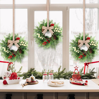 24" Christmas Wreaths for Front Door 2 PCS Christmas Teardrop Swag Winter Wreath with Red Ball Red Berry Pine Needles for Indoor Outdoor Farmhouse Home Wall Window Festival Wedding Decor