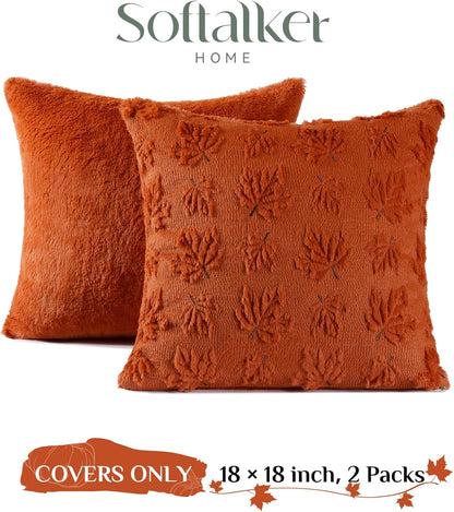 Christmas Throw Pillow Covers Xmas Winter Christmas Tree Faux Fur Cushion Covers, 3D Embroidered Pillow Cases