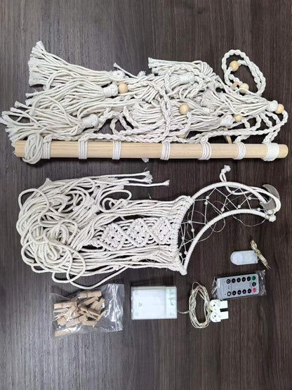 Hanging Photo Display Wall Decor, Macrame Wall Hanging Boho Room Bedroom Decor, Picture Frame Collage Board with Light 30 Clip, Christmas Gifts