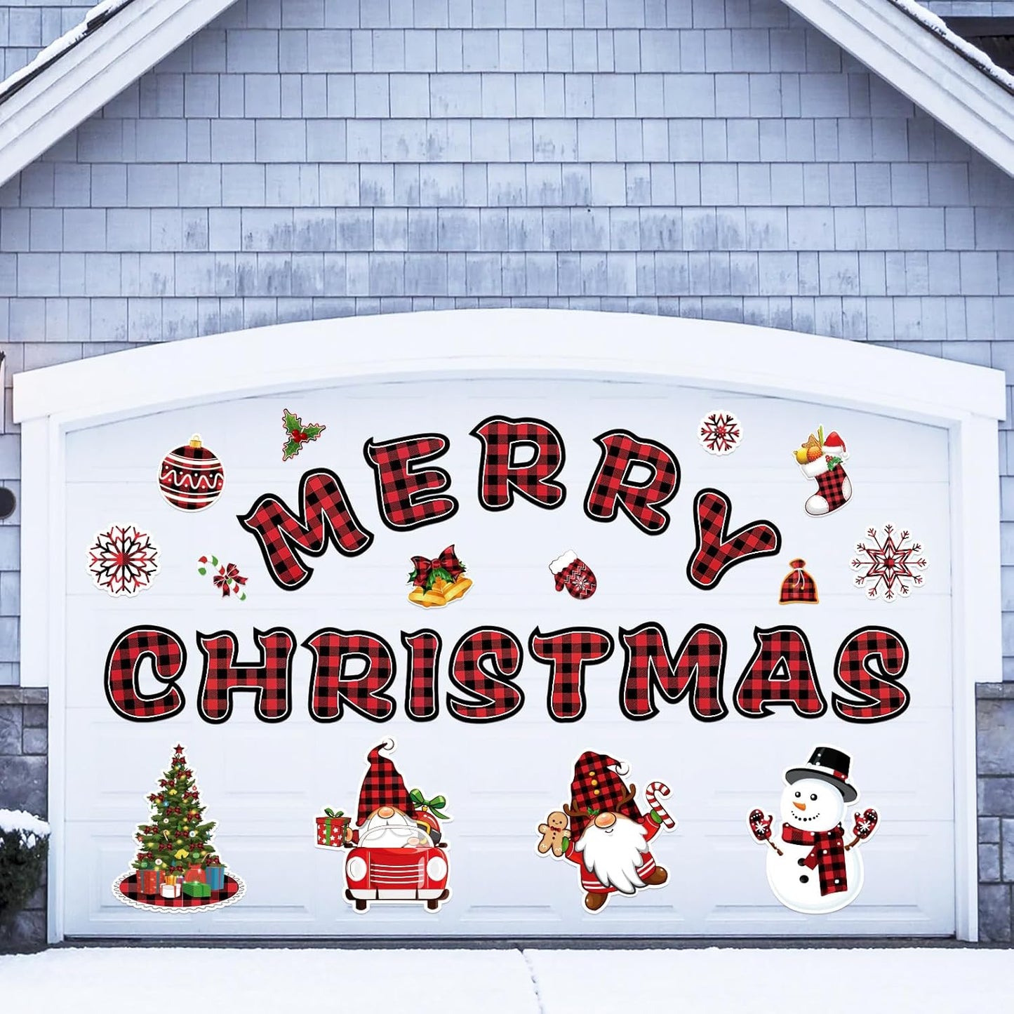 90shine 32PCS Christmas Garage Door Decorations Magnets - Merry Xmas Ball Holiday Refrigerator Fridge Kitchen Decor(Red, Silver)