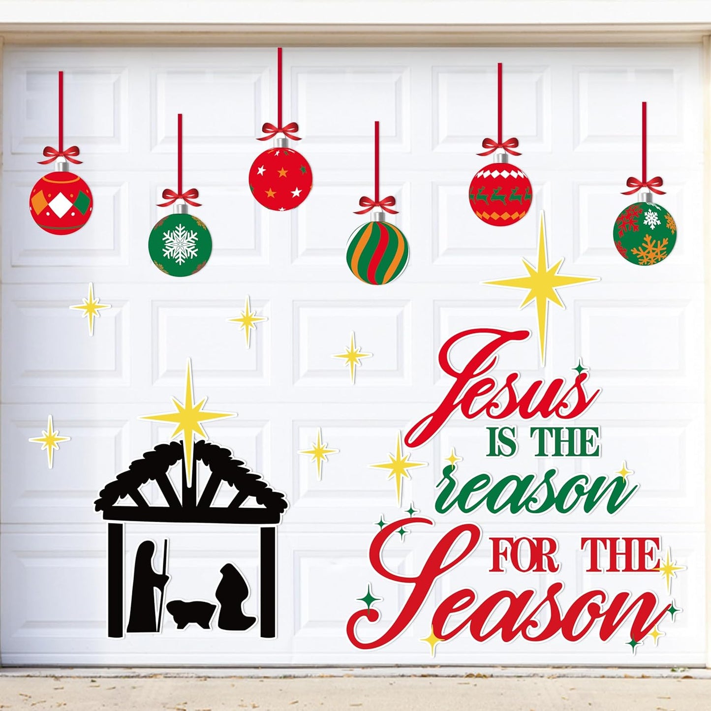 90shine 32PCS Christmas Garage Door Decorations Magnets - Merry Xmas Ball Holiday Refrigerator Fridge Kitchen Decor(Red, Silver)