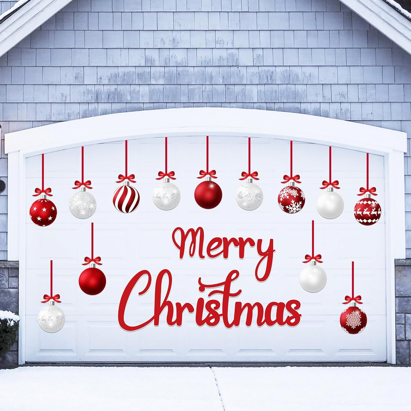 90shine 32PCS Christmas Garage Door Decorations Magnets - Merry Xmas Ball Holiday Refrigerator Fridge Kitchen Decor(Red, Silver)