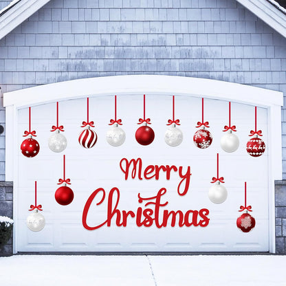 90shine 32PCS Christmas Garage Door Decorations Magnets - Merry Xmas Ball Holiday Refrigerator Fridge Kitchen Decor(Red, Silver)