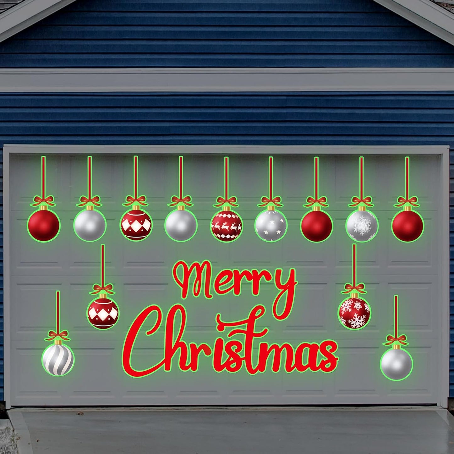 90shine 32PCS Christmas Garage Door Decorations Magnets - Merry Xmas Ball Holiday Refrigerator Fridge Kitchen Decor(Red, Silver)
