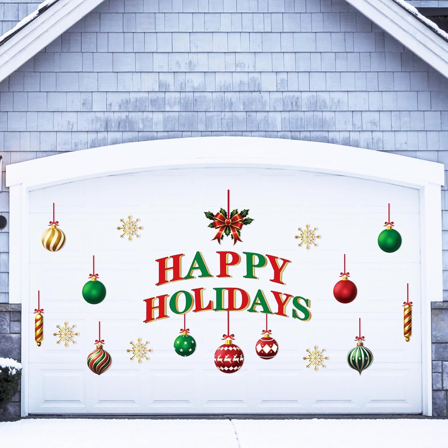 90shine 32PCS Christmas Garage Door Decorations Magnets - Merry Xmas Ball Holiday Refrigerator Fridge Kitchen Decor(Red, Silver)