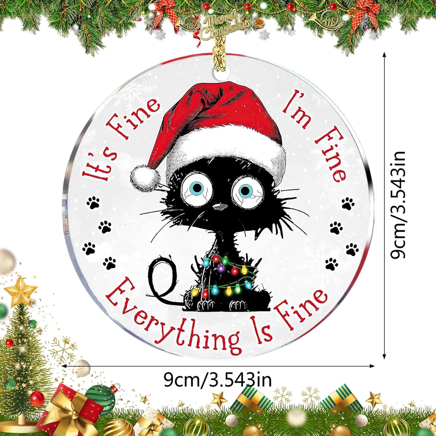 Cat Christmas Ornament, Christmas Ornaments 2025 Black Cat Christmas Decorations Acrylic 2 Side Printed Christmas Decor, Personalized Ornaments for Lovers