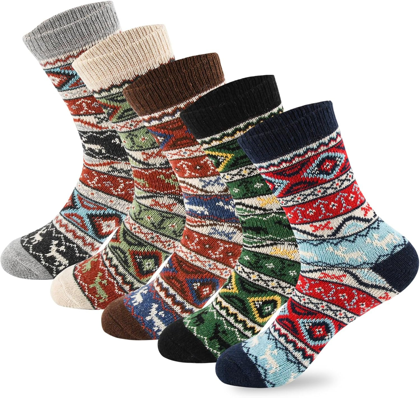 5Pairs Free Size Fuzzy Socks Soft Wool Crew Warm Socks for Women Winter Multicolor Christmas Womens Winter Socks Gift Box