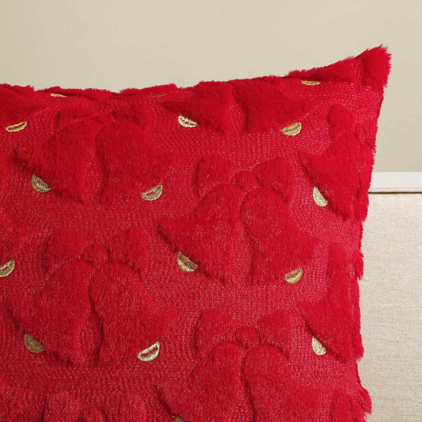 Christmas Throw Pillow Covers Xmas Winter Christmas Tree Faux Fur Cushion Covers, 3D Embroidered Pillow Cases