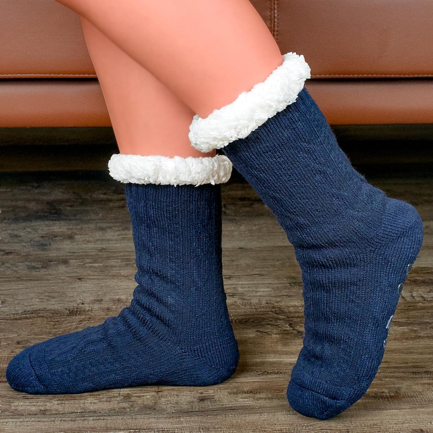 Women's Fuzzy Slipper Socks with Non-Slip Grippers, Cozy Fluffy Sherpa Lined, Cute Christmas Gifts