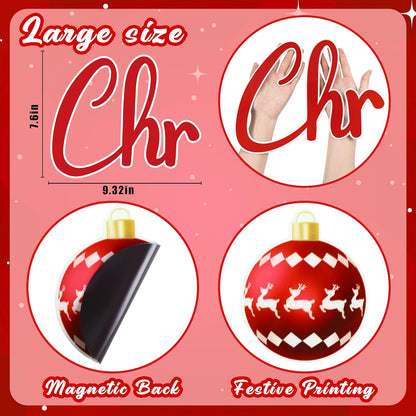 90shine 32PCS Christmas Garage Door Decorations Magnets - Merry Xmas Ball Holiday Refrigerator Fridge Kitchen Decor(Red, Silver)