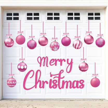 90shine 32PCS Christmas Garage Door Decorations Magnets - Merry Xmas Ball Holiday Refrigerator Fridge Kitchen Decor(Red, Silver)