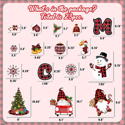 90shine 32PCS Christmas Garage Door Decorations Magnets - Merry Xmas Ball Holiday Refrigerator Fridge Kitchen Decor(Red, Silver)