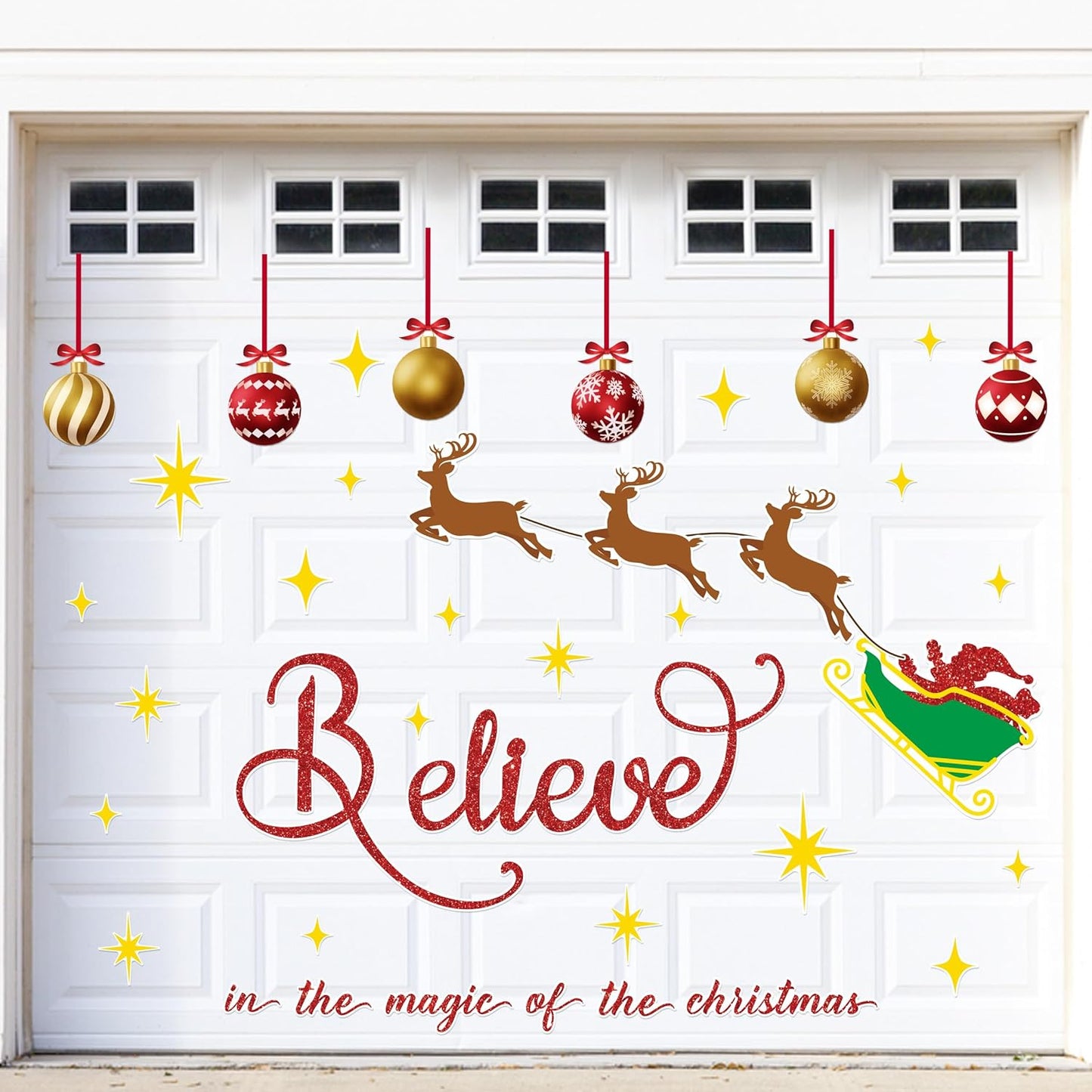 90shine 32PCS Christmas Garage Door Decorations Magnets - Merry Xmas Ball Holiday Refrigerator Fridge Kitchen Decor(Red, Silver)