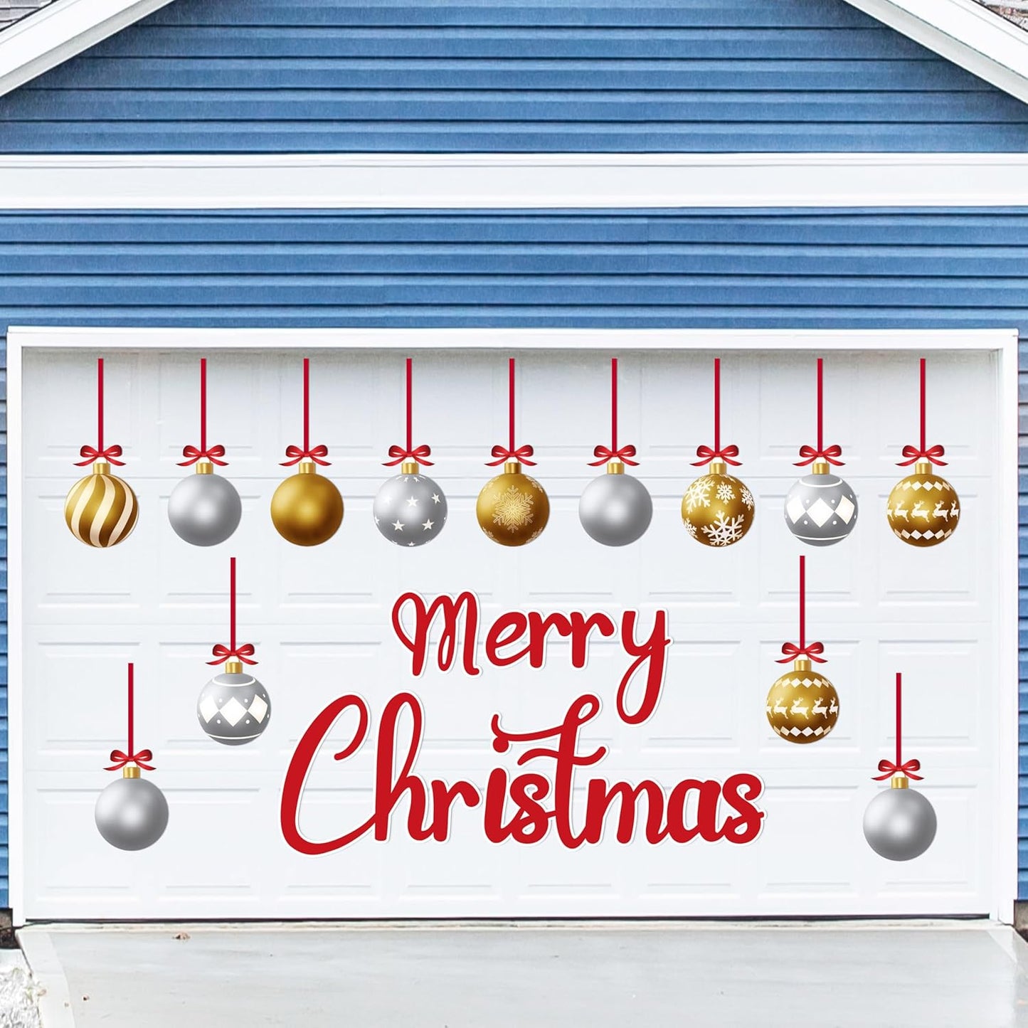 90shine 32PCS Christmas Garage Door Decorations Magnets - Merry Xmas Ball Holiday Refrigerator Fridge Kitchen Decor(Red, Silver)