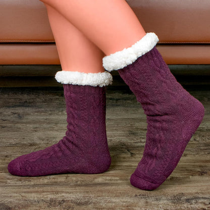 Women's Fuzzy Slipper Socks with Non-Slip Grippers, Cozy Fluffy Sherpa Lined, Cute Christmas Gifts