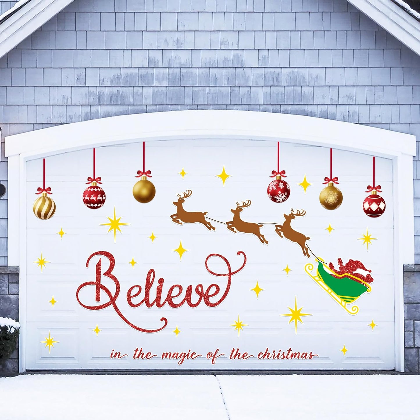 90shine 32PCS Christmas Garage Door Decorations Magnets - Merry Xmas Ball Holiday Refrigerator Fridge Kitchen Decor(Red, Silver)