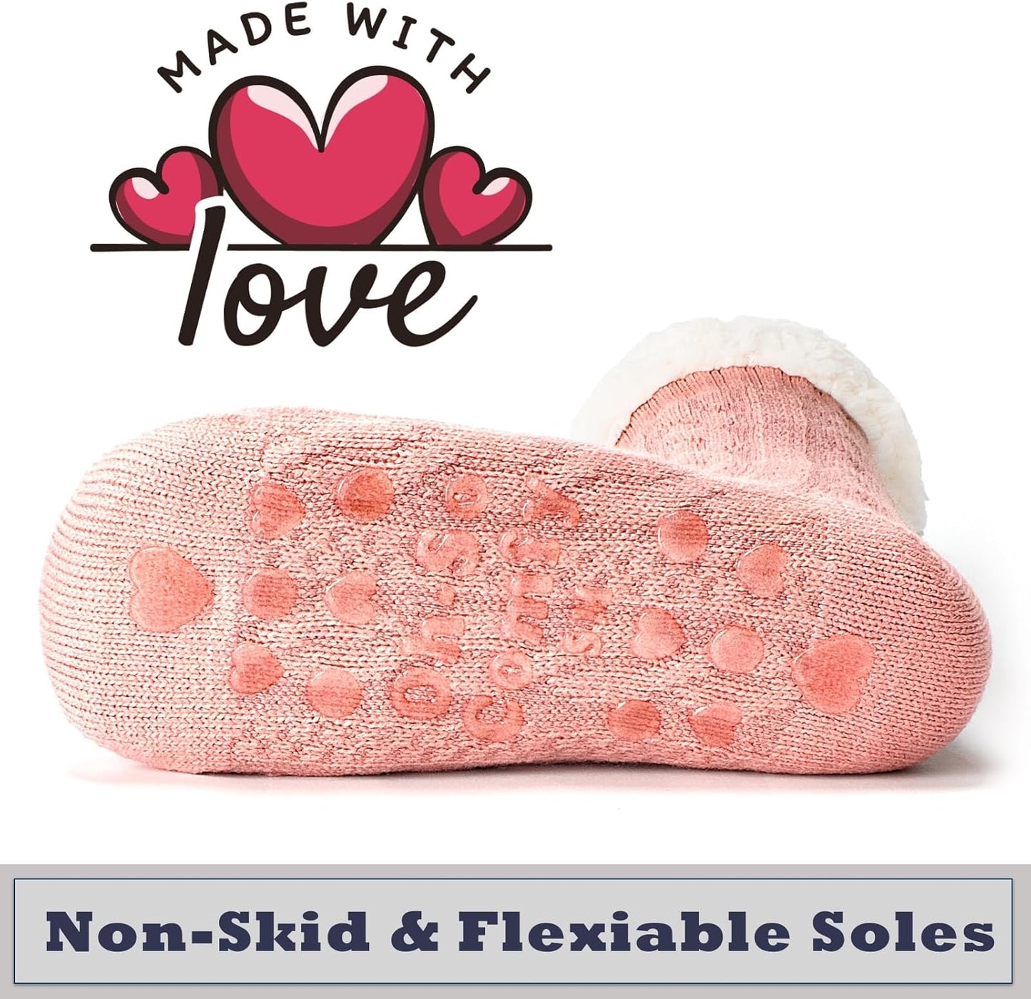 Women's Fuzzy Slipper Socks with Non-Slip Grippers, Cozy Fluffy Sherpa Lined, Cute Christmas Gifts