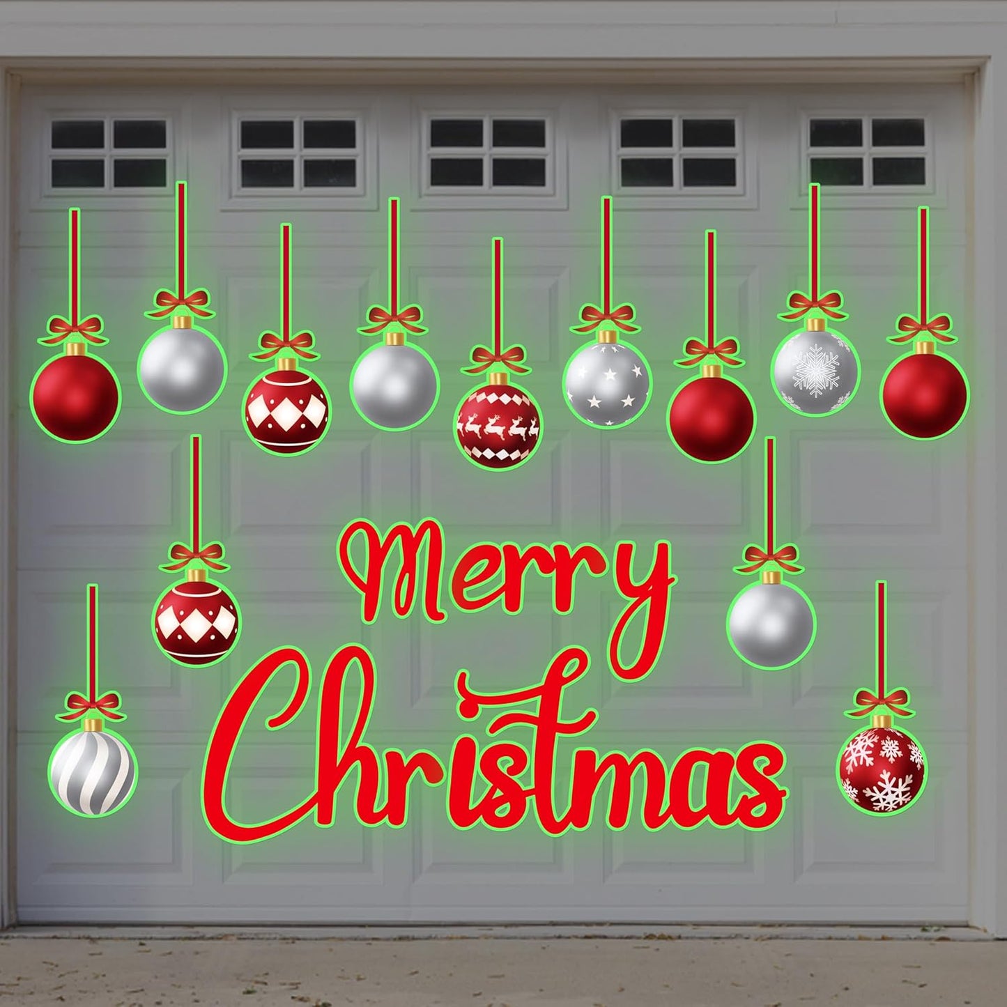 90shine 32PCS Christmas Garage Door Decorations Magnets - Merry Xmas Ball Holiday Refrigerator Fridge Kitchen Decor(Red, Silver)