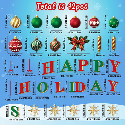 90shine 32PCS Christmas Garage Door Decorations Magnets - Merry Xmas Ball Holiday Refrigerator Fridge Kitchen Decor(Red, Silver)