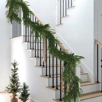 2025 Upgraded 6 Ft Artificial Norfolk Pine Garlands, Real Touch Winter Pine Garland, for Staircase, Table, Mantle, Wall, Indoor, Outdoor Christmas Decorations, Flower Arranging(1 Pack Without Light)