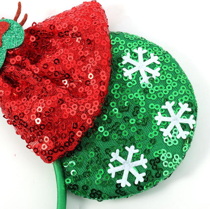 Christmas Mouse Ears Headband, Christmas Ears for Women Adult Kids, Christmas Headband Park Ears Christmas Party Cosplay Costumes Accessories (Ginger)