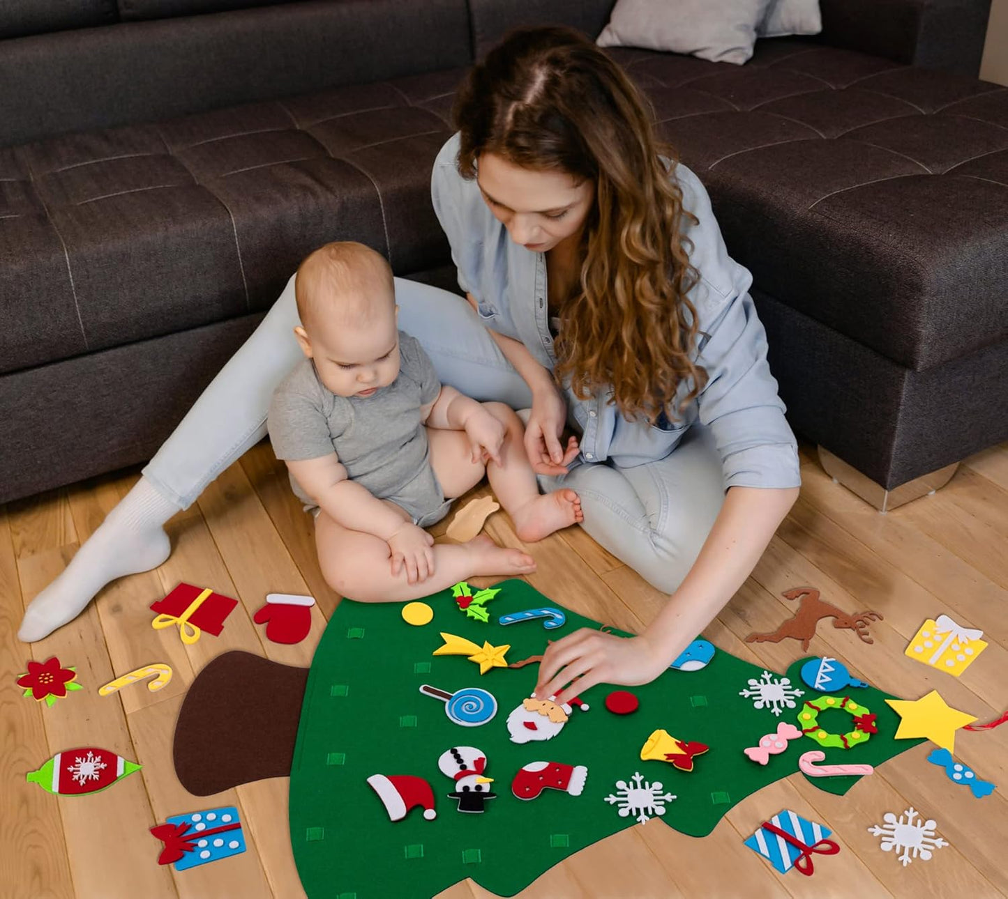 3ft DIY Felt Christmas Tree Set + Snowman Advent Calendar - Xmas Decorations Wall Hanging 33 Ornaments Kids Gifts Party Supplies