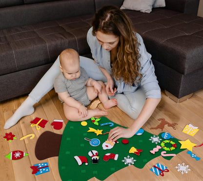 3ft DIY Felt Christmas Tree Set + Snowman Advent Calendar - Xmas Decorations Wall Hanging 33 Ornaments Kids Gifts Party Supplies