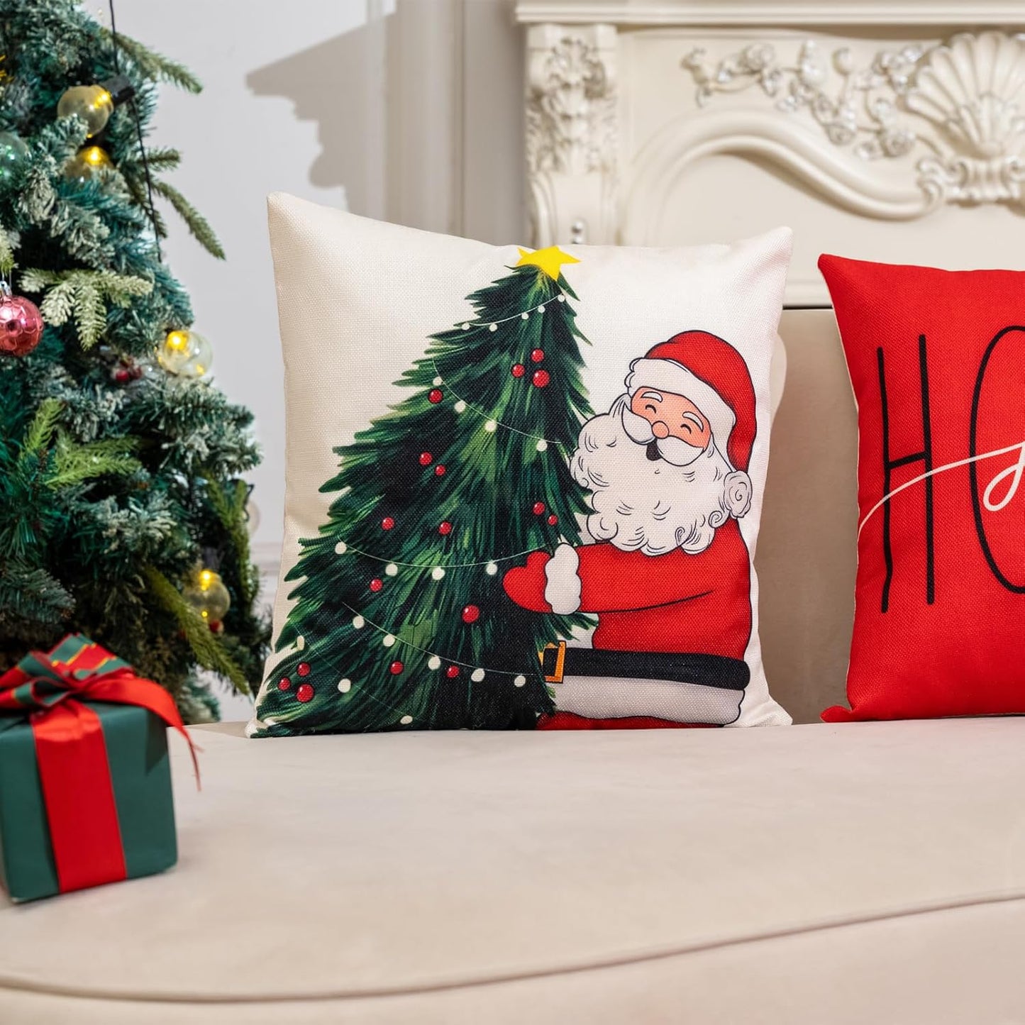 Ghost Halloween Decor-Throw Pillow Covers 18x18 in Set of 4,Spooky Gothic Linen Pillow Case for Couch Fall Christmas Holiday Outdoor Burnt Orange Black White Decorations