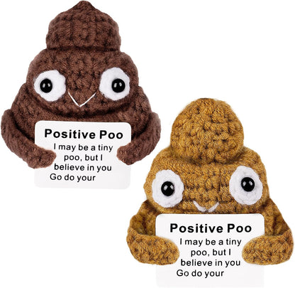 Positive Poo with Affirmations Cards Emotional Crochet Support Positive Energy Gifts for Women Friends Christmas Gag Gift (Brown&Yellow, 2P)