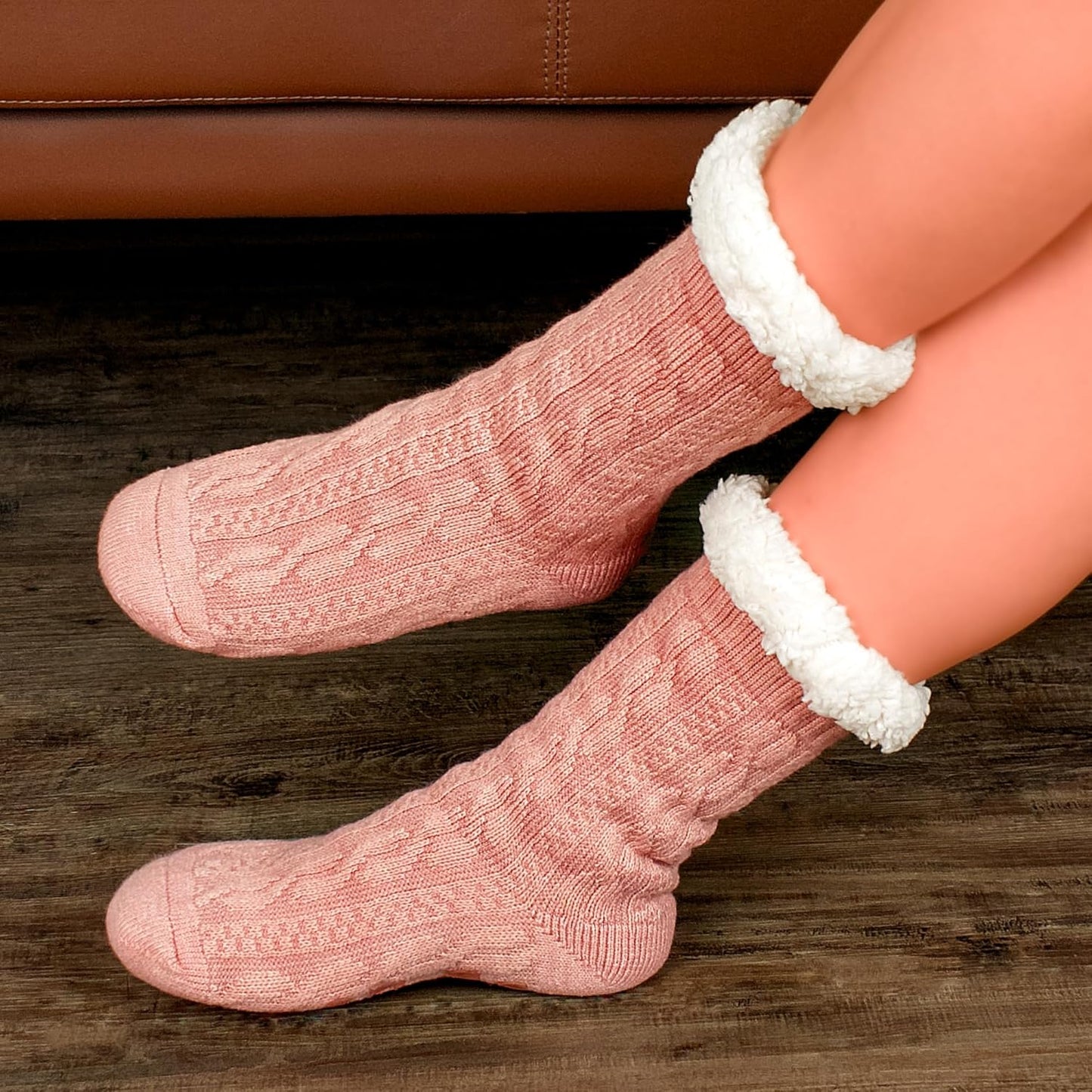Women's Fuzzy Slipper Socks with Non-Slip Grippers, Cozy Fluffy Sherpa Lined, Cute Christmas Gifts