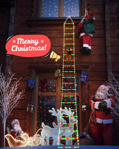 LED Christmas Lights - 10ft Christmas Decorative Ladder Lights with Santa Claus, Xmas Decorations Light for Indoor Outdoor, Window, Garden, Home, Wall, Xmas Tree Decor - Warm White