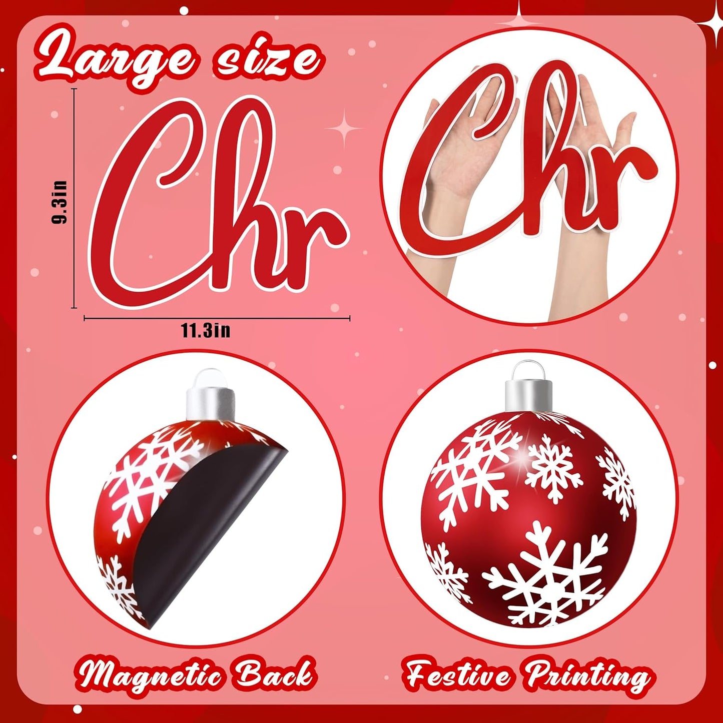 90shine 32PCS Christmas Garage Door Decorations Magnets - Merry Xmas Ball Holiday Refrigerator Fridge Kitchen Decor(Red, Silver)