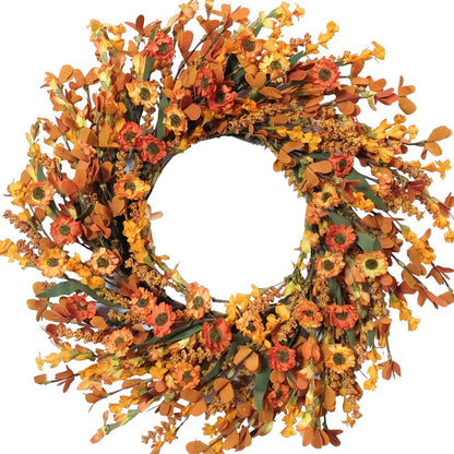 Bibelot 20 Inch Spring Wreath Blue with Green Leaves Wreaths Blue Daisy Artificial Grains White Flower Wreath for Front Door Wreaths,Farmhouse Decor Indoor&Outdoor Wedding Wall Home Decor