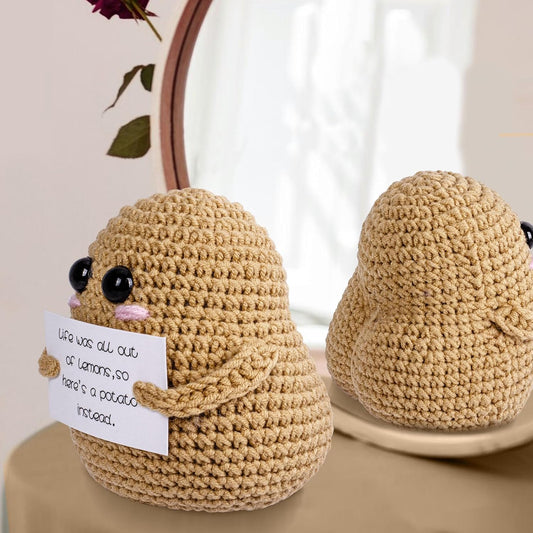 Positive Poo with Affirmations Cards Emotional Crochet Support Positive Energy Gifts for Women Friends Christmas Gag Gift (Brown&Yellow, 2P)