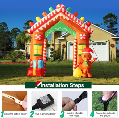 8 FT Christmas Inflatable Santa Claus with Candy and Big Gift Bag Outdoor Decor, Blow Up IP44 Weatherproof Xmas Decorations for Yard, Built-in LED Light for Gardern Lawn Indoor Winter Holiday