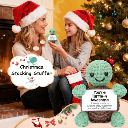 Mini Funny Turtle Birthday Gifts for Christmas, Thanksgiving Bosses Day Retirement Gift, Handmade Emotional Positive Crochet Turtle Decorations