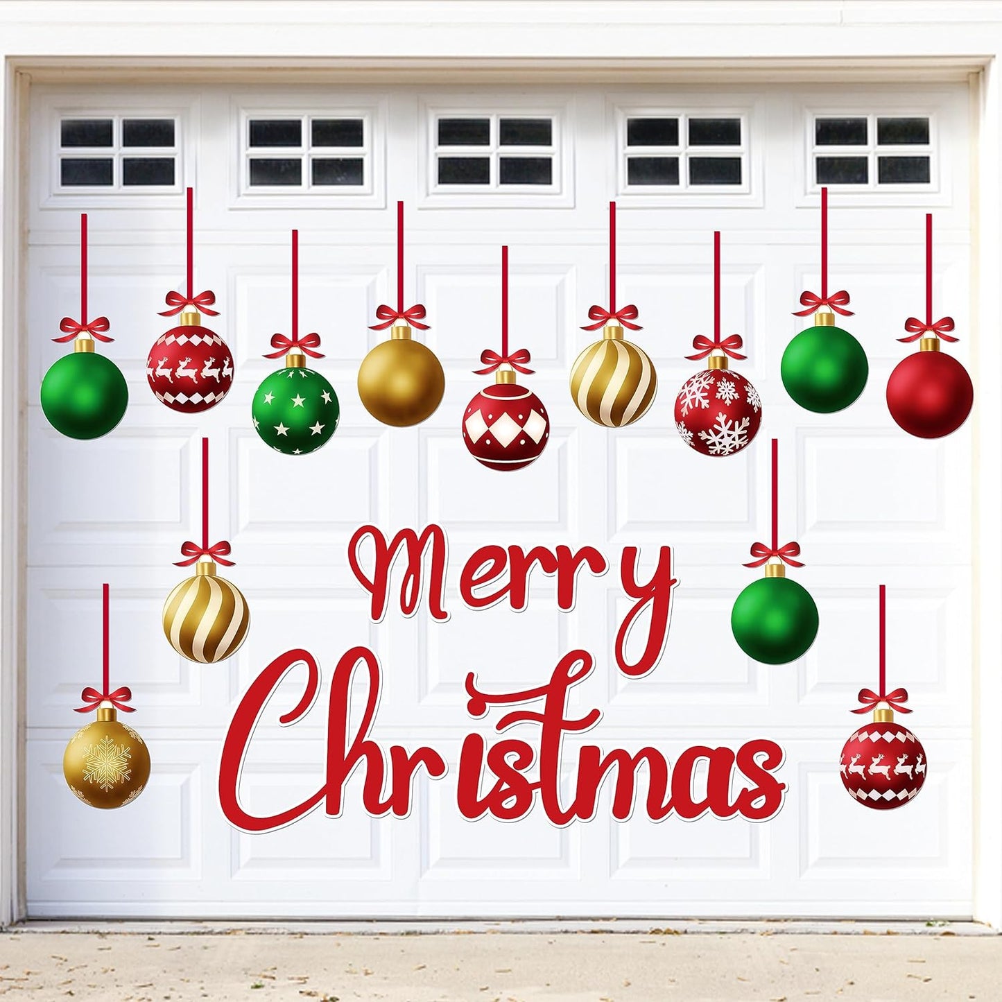 90shine 32PCS Christmas Garage Door Decorations Magnets - Merry Xmas Ball Holiday Refrigerator Fridge Kitchen Decor(Red, Silver)