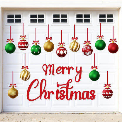 90shine 32PCS Christmas Garage Door Decorations Magnets - Merry Xmas Ball Holiday Refrigerator Fridge Kitchen Decor(Red, Silver)