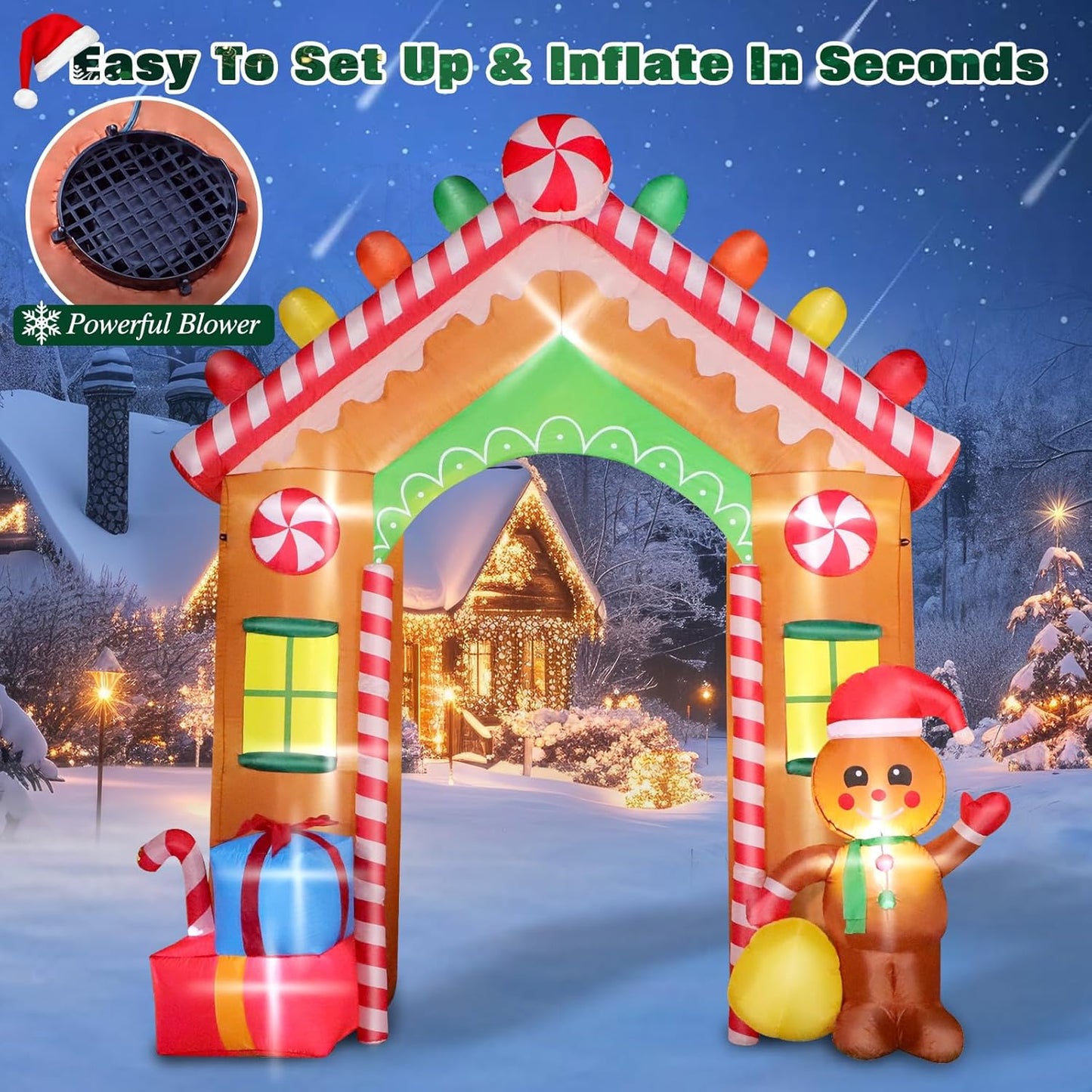 8 FT Christmas Inflatable Santa Claus with Candy and Big Gift Bag Outdoor Decor, Blow Up IP44 Weatherproof Xmas Decorations for Yard, Built-in LED Light for Gardern Lawn Indoor Winter Holiday