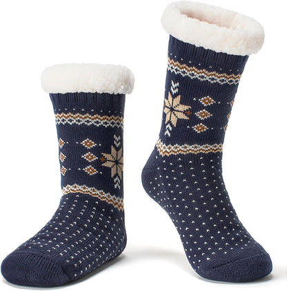 Women's Fuzzy Slipper Socks with Non-Slip Grippers, Cozy Fluffy Sherpa Lined, Cute Christmas Gifts