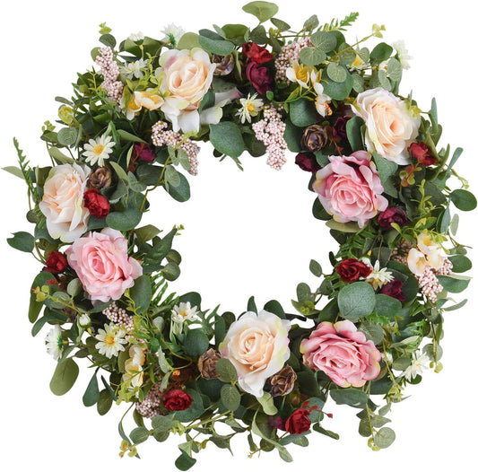24 Inch Spring Fall Wreaths for Front Door,Fall Wreath with Orange Hydrangea&Peony and Dahlia Flowers-Fall Decoration for Home-Large Fall Decor Door Wreath for Autumn,Harvest