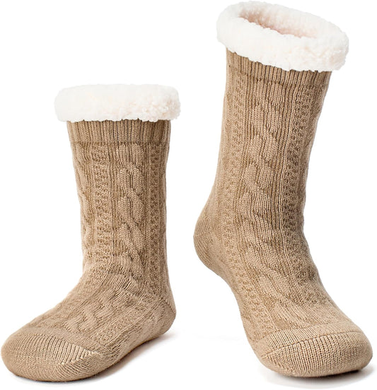Women's Fuzzy Slipper Socks with Non-Slip Grippers, Cozy Fluffy Sherpa Lined, Cute Christmas Gifts