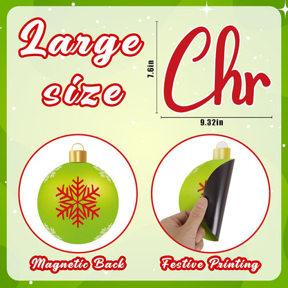 90shine 32PCS Christmas Garage Door Decorations Magnets - Merry Xmas Ball Holiday Refrigerator Fridge Kitchen Decor(Red, Silver)