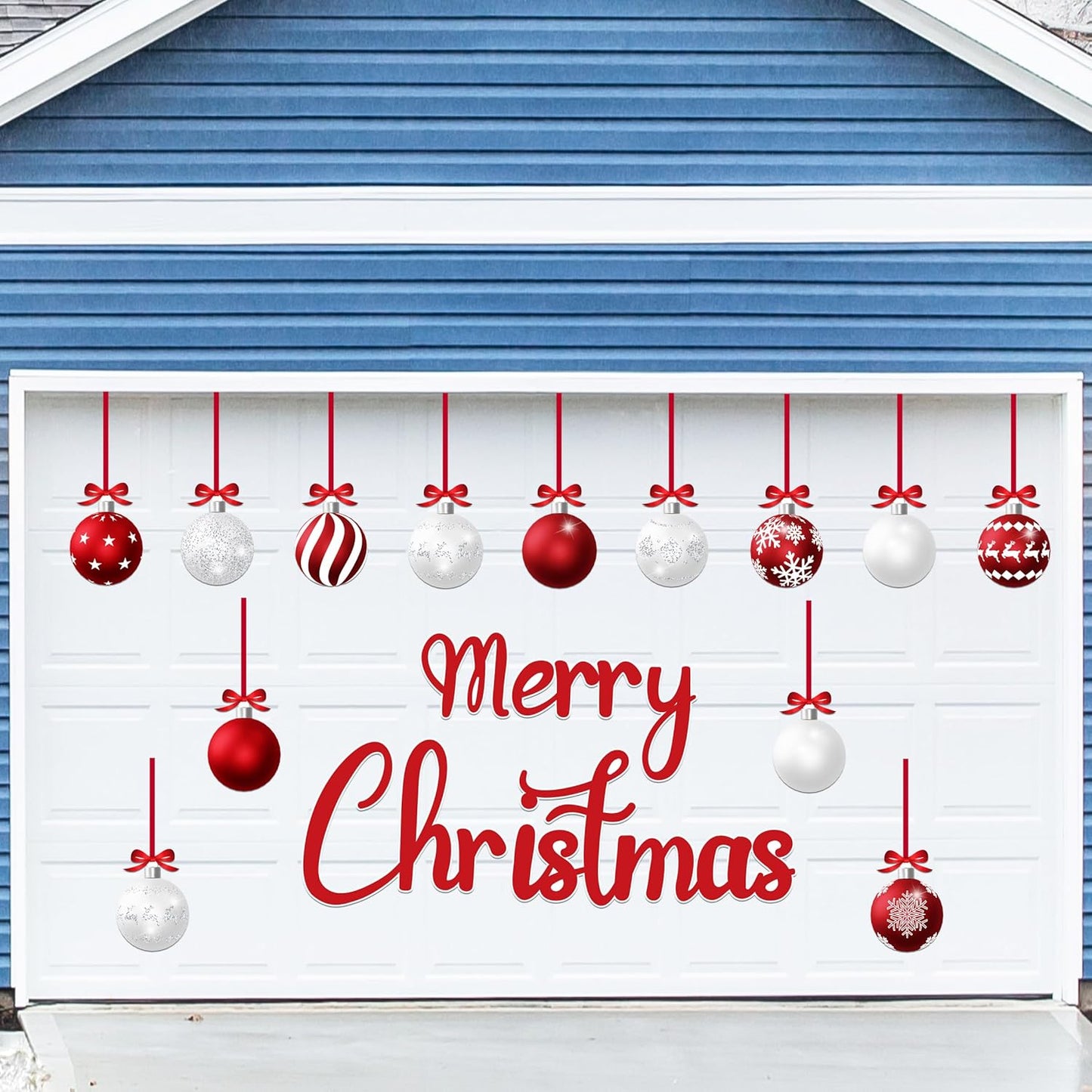 90shine 32PCS Christmas Garage Door Decorations Magnets - Merry Xmas Ball Holiday Refrigerator Fridge Kitchen Decor(Red, Silver)