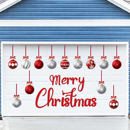 90shine 32PCS Christmas Garage Door Decorations Magnets - Merry Xmas Ball Holiday Refrigerator Fridge Kitchen Decor(Red, Silver)