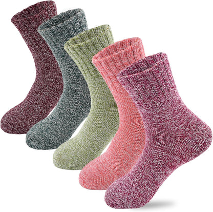 5Pairs Free Size Fuzzy Socks Soft Wool Crew Warm Socks for Women Winter Multicolor Christmas Womens Winter Socks Gift Box