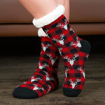 Women's Fuzzy Slipper Socks with Non-Slip Grippers, Cozy Fluffy Sherpa Lined, Cute Christmas Gifts
