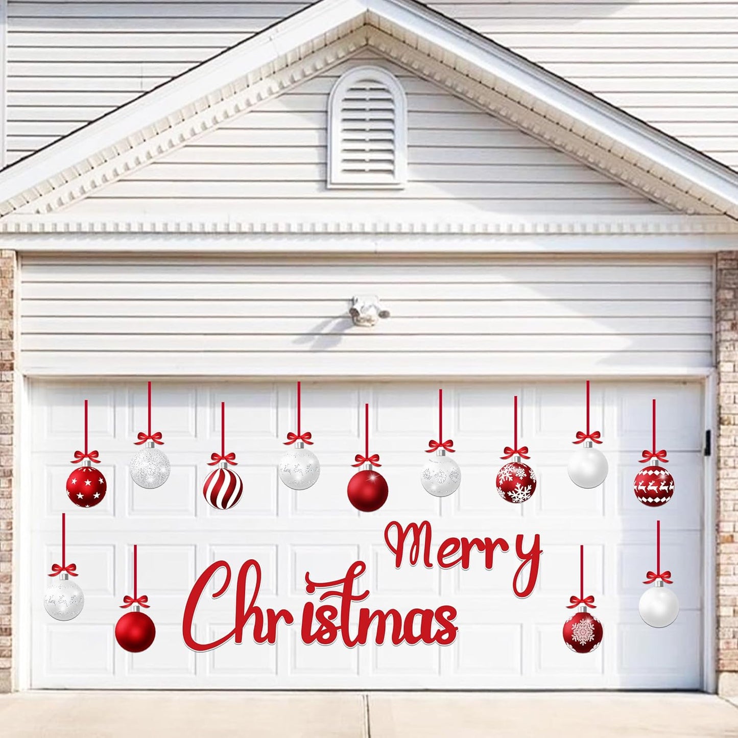 90shine 32PCS Christmas Garage Door Decorations Magnets - Merry Xmas Ball Holiday Refrigerator Fridge Kitchen Decor(Red, Silver)